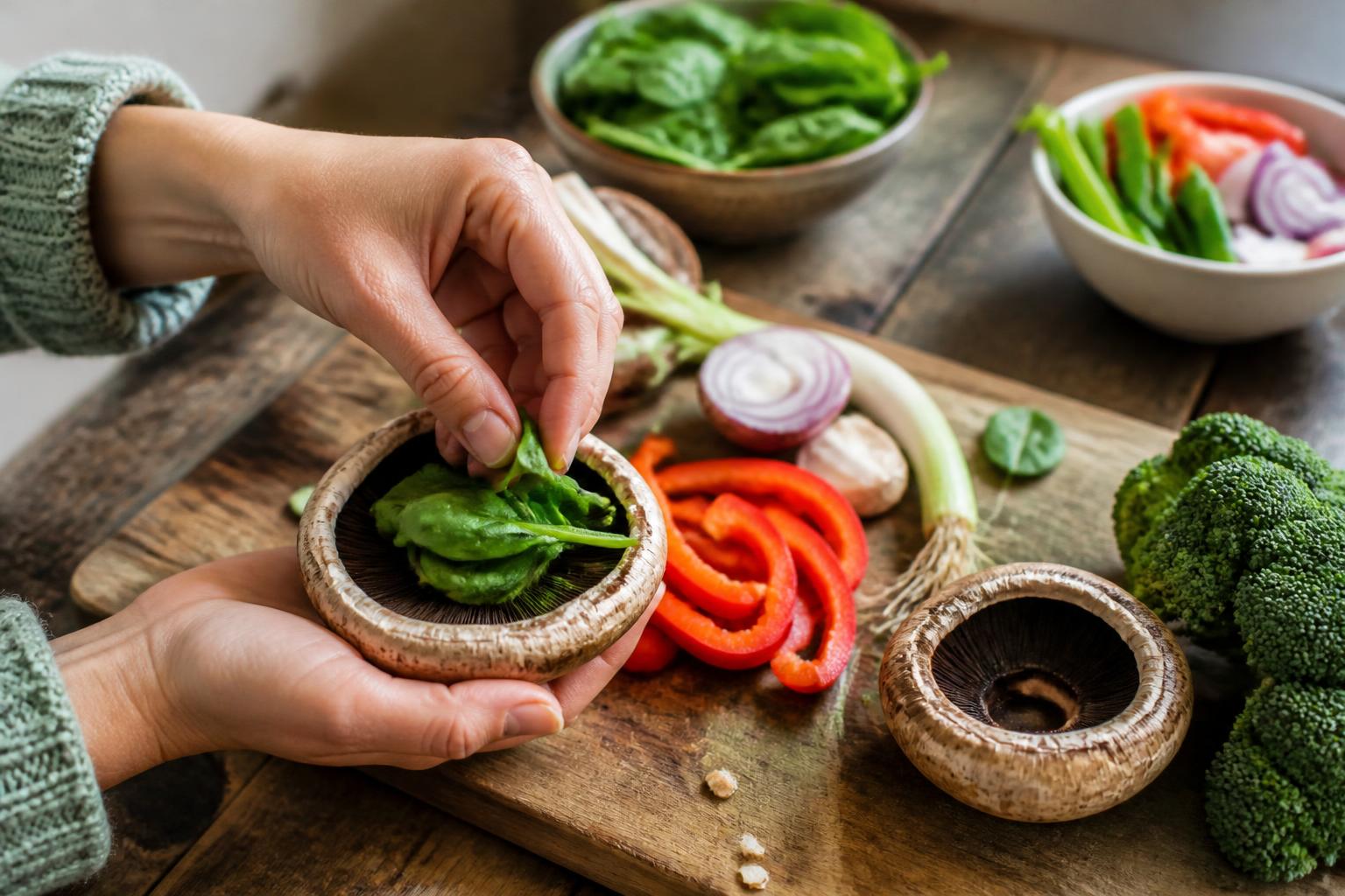 A smartphone displaying a colorful food tracking interface next to a bowl of fresh salad on a wooden table